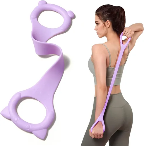 Miniatura 8 de Figura 8 Banda de resistencia de fitness con asas, cuerda elástica de entrenamiento de brazo y espalda para entrenamiento de barra pura, pecho, Rosa