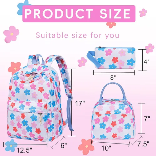 Miniatura 19 de LOIDOU Mochila para adolescentes y niñas, mochila escolar con lonchera y estuche para lápices, juego de bolsas escolares 3 en 1