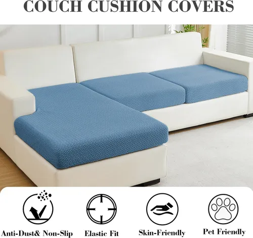 Miniatura 3 de Fundas de sofá, aptas para mascotas, de cojín universales, elásticas lavables para sofá modular (funda de 2 asientos y diván, con textura color azul)