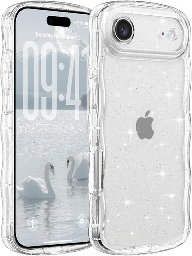 Miniatura 50 de FABSPARK Funda para iPhone 14 Pro Max, bonita funda colorida con láser, retro, exquisita, rizada, borde ondulado, protector estético de TPU suave