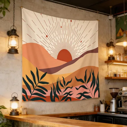 Miniatura 5 de Viajar Tapiz bohemio para colgar en la pared, estilo moderno de mediados de siglo, impresiones artísticas de pared contemporáneas para dormitorio