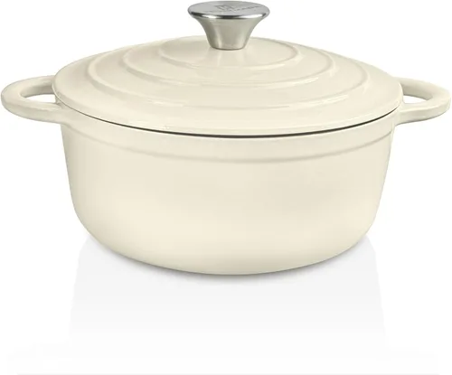 Trustmade Horno holandés de hierro fundido de 3 cuartos de galón, olla de cocina recubierta de esmalte con tapa para hornear en casa, estofado,