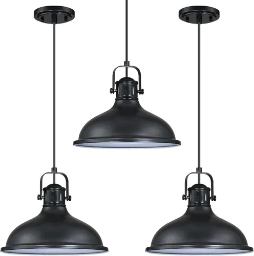 Paquete de 3 lámparas colgantes industriales vintage, lámparas de araña de metal, acabado negro, lámpara de techo para cocina, hogar, isla, comedor,