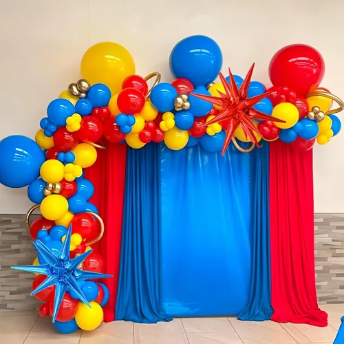 Miniatura 4 de Globos de color rojo, azul y amarillo, globos de helio de color primario de 12 pulgadas con globos de látex de confeti, globos de carnaval, circo