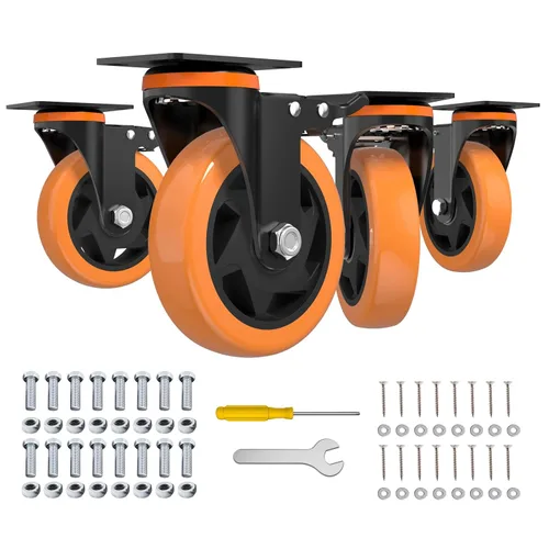 Miniatura 10 de Ruedas giratorias de 3 pulgadas, juego de 4 ruedas naranjas, ruedas resistentes con freno de 2300 libras, ruedas giratorias industriales con bloqueo