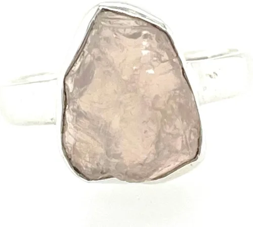 Miniatura 4 de Anillo de plata de ley sólida de cuarzo rosa rosa natural crudo 925 tamaño 6.25