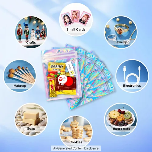 Miniatura 4 de 100 bolsas transparentes a prueba de olores, bolsas reutilizables de Mylar de 2.7 x 4 pulgadas para almacenamiento de alimentos, joyas, fiestas