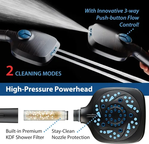 Miniatura 5 de AquaCare Cabezal de regadera de alta presión con 10 modos de rociado y filtro – Cabezal de ducha de mano con filtros que eliminan el cloro para Oil