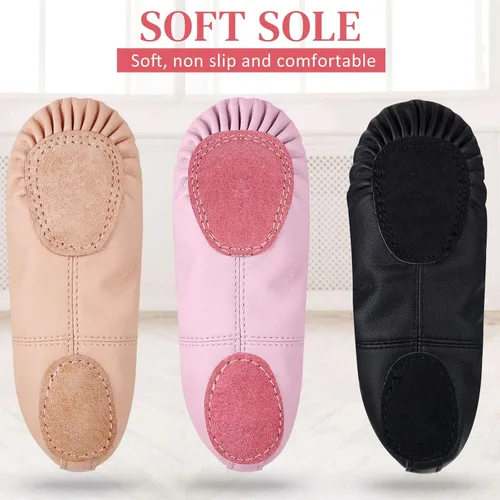 Miniatura 2 de SATINIOR 3 pares de zapatos de ballet para niñas pequeñas zapatillas de baile de cuero suave 3 colores zapatos de baile para niños pequeños