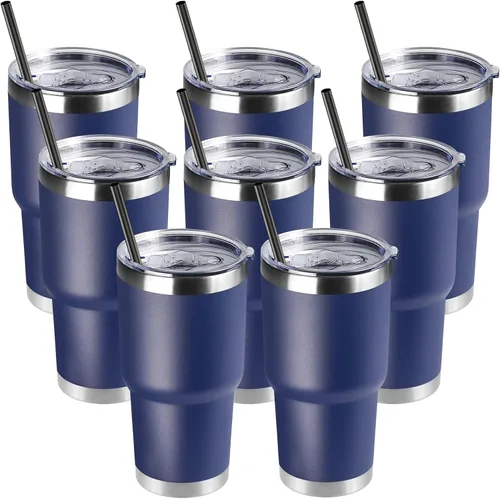 Miniatura 22 de DOMICARE Vaso de 30 oz con tapa y pajita, vasos de acero inoxidable a granel, aislado al vacío de doble pared para café, vaso duradero
