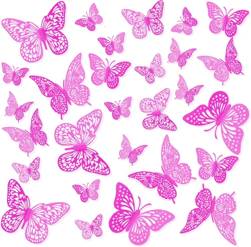 Miniatura 8 de Decoraciones de mariposas, decoración de pared de mariposas doradas 3D, decoración de pastel de cumpleaños, 24 piezas, 3 estilos y tamaños, Oro 3