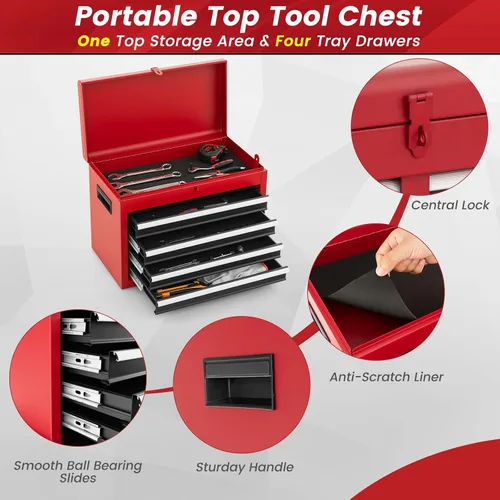 Miniatura 3 de ERGOMASTER Caja de herramientas tipo cofre resistente con ruedas con gabinete de 5 cajones con cerradura y extraíble para garaje y taller