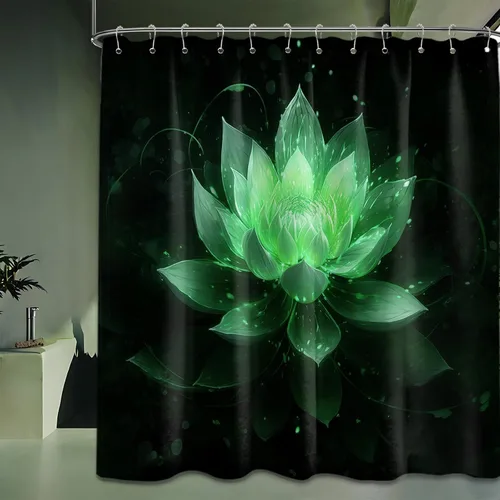 Miniatura 67 de Cortina de ducha con flores de loto negro y azul para decoración de baño, juego de cortinas decorativas de baño con estampado floral, tela