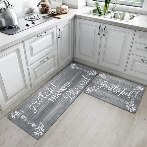 Miniatura 7 de HEBE Juego de 2 alfombras de cocina antifatiga, juego de 2 alfombrillas acolchadas para el suelo de la cocina, cómodas, resistentes, impermeables