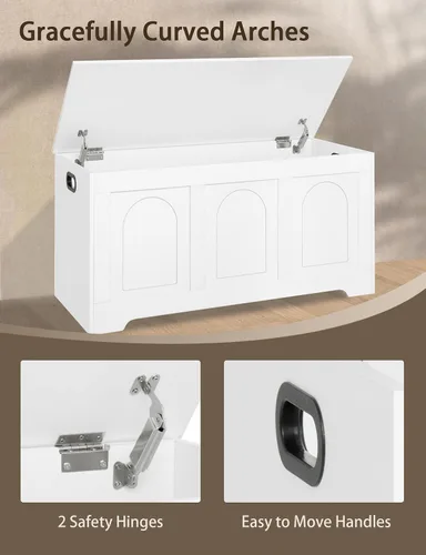 Miniatura 5 de DINZI LVJ Baúl de almacenamiento, caja de juguetes de madera de 39.4 pulgadas con 2 bisagras de seguridad, banco de zapatos de entrada con tapa