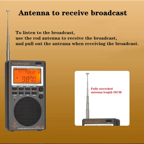 Miniatura 5 de HRD-747 SSB Radio de onda corta FM MW SW CB AIR VHF UHF UBD WX Receptor de frecuencia ancha con alerta NOAA y temporizador de sueño, radios