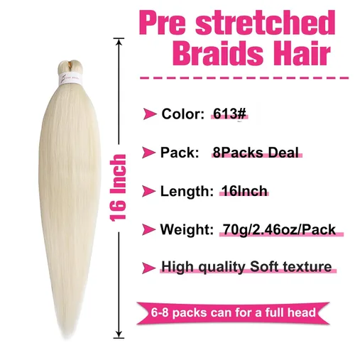 Miniatura 2 de Unionbeauty - Cabello trenzado preestirado de 16 pulgadas, 8 paquetes de cabello rubio trenzado con agua caliente, textura Yaki, trenzas