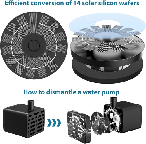Miniatura 10 de Fuente solar flotante al aire libre 3.5W bomba solar de estanque con 6 boquillas para baño de pájaros, acuario, jardín, fuente (1 unidad)