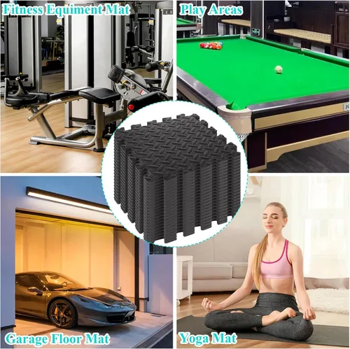 Miniatura 7 de 18 alfombrillas de gimnasio de 12 x 12 x 0.4 pulgadas para gimnasio en casa, azulejos de espuma extraíble de color negro, suelos de gimnasio de Eva