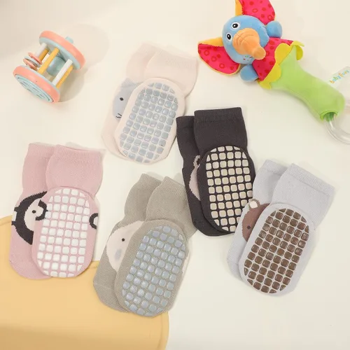 Miniatura 6 de 5 pares de calcetines de agarre para bebé, calcetines de algodón con agarre para niños pequeños, niños y niñas de 12 a 36 meses