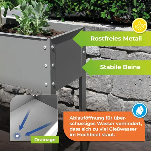 Miniatura 4 de Bio Green Freising-L - Cama de jardín elevada de metal con drenaje Pequeña maceta galvanizada y con recubrimiento de polvo para exteriores