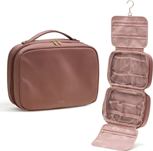 Miniatura 10 de EACHY Bolsa de Aseo Colgante de Viaje, Organizador de Maquillaje de Cuero PU con 4 Compartimentos Impermeable Tamaño Completo Artículos Esenciales