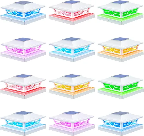 Miniatura 19 de APONUO - Luces solares para punta de poste, paquete de 6, 2 modos, luces solares para postes de valla, IP65 impermeables, encendido/apagado