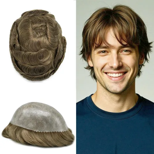 Miniatura 29 de Toupee for Men Hair Piece Real Human Hair Full Poly Skin Mens Toupee Mens Hair System Injected PU Hair System Invisible Hairpiece for