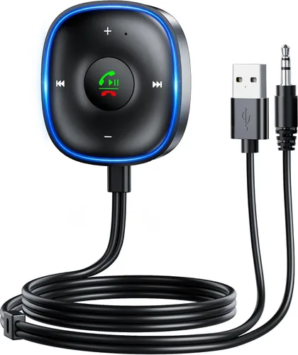 Adaptador auxiliar Bluetooth 5.3 para automóvil, receptor Bluetooth SONRU para automóvil [conexión dual y cancelación de ruido de micrófono],