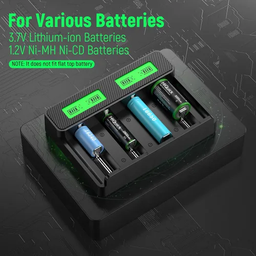 Miniatura 2 de HiQuick Baterías C recargables con cargador, cargador de batería universal LCD de 4 bahías para baterías Ni-MH Ni-CD AA AAA C D de 1.2 V