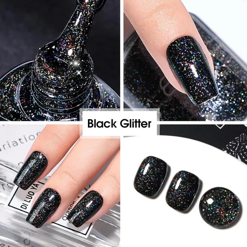 Miniatura 5 de COSMOO Esmalte de uñas de glitter negro de secado rápido, 12 ml, resistente a las astillas, vegano, de secado rápido, con vetas, de larga duración