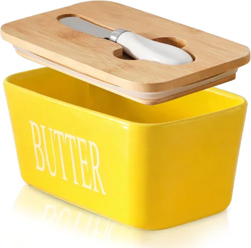 Miniatura 8 de Hasense Mantequillera con Tapa, Plato de Mantequilla de Cerámica con Cuchillo para Encimera, Recipiente Hermético Cubierto para Mantener Negro