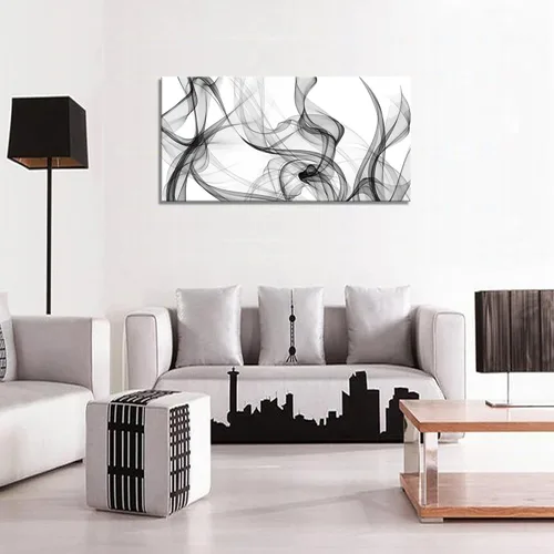 Miniatura 2 de XXMWallArt FC3875 Arte de Pared Abstracto Raya de Luz Negra y Blanca Línea Abstracta Lienzo Arte de Pared para Sala de Estar Dormitorio Baño Oficina