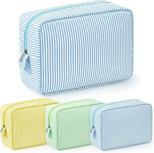 Miniatura 8 de Sanwuta 3 bolsas de maquillaje de sirsaca, bolsas de cosméticos de sirsaca a rayas para mujer, organizador de artículos de tocador de viaje grandes