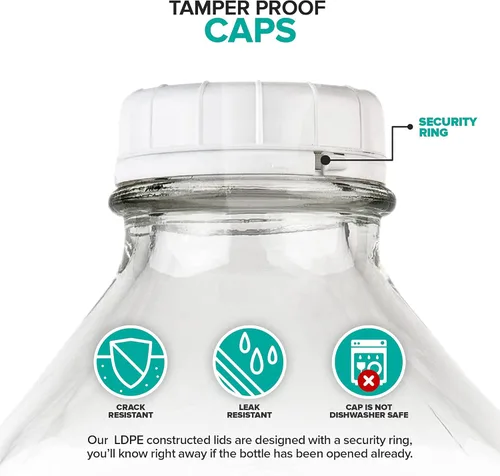 Miniatura 4 de Stock Your Home Botellas de vidrio para leche de 64 onzas con tapas (paquete de 2) – Botellas de vidrio de grado alimenticio de 64 onzas – Apto