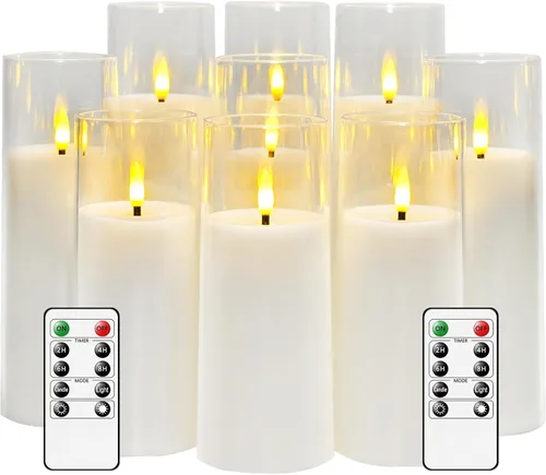 kakoya Velas Parpadeantes sin Llama que Funcionan con Baterías con Control Remoto y Temporizador de 2/4/6/8 H Velas LED de Pilar Acrílicas Paquete