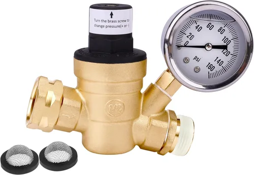 Regulador de presión de agua para autocaravana con medidor ajustable de manguera de agua de 3/4 pulgadas, regulador de presión de agua para