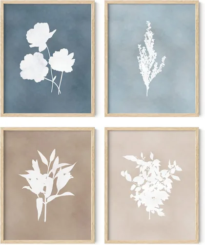 Miniatura 57 de HAUS AND HUES Arte de pared floral gris, juego de 4 pósteres de plantas para pared vintage, impresiones botánicas, cuadros de flores en blanco