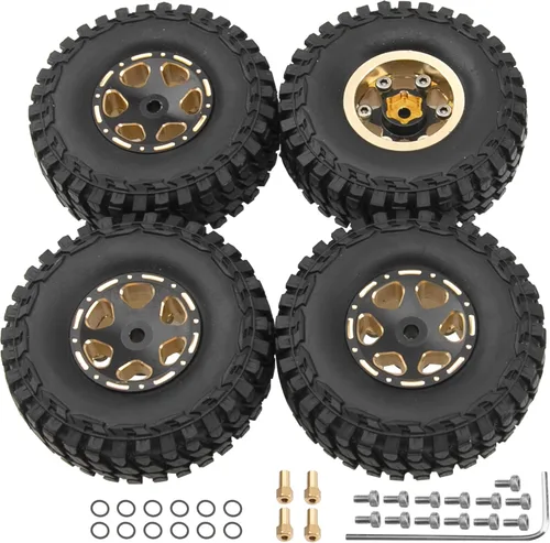 Miniatura 3 de ShareGoo Brass 1.0 Beadlock llanta de rueda y neumático de goma de 2.16 pulgadas con espuma compatible con Axial SCX24 AXI90081 AXI00001 AXI00002