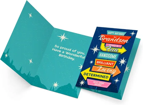 Miniatura 3 de Prime Greetings Tarjeta de cumpleaños para nieto, hecha en Estados Unidos, ecológica, cartulina gruesa con sobre premium de 5 x 7.75 pulgadas