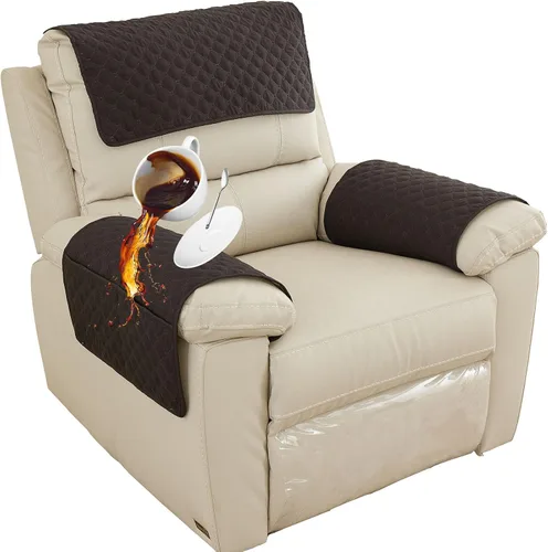 Miniatura 26 de Funda para Reposabrazos de Sofá, Funda para Reposacabezas de Silla Reclinable, Funda de Sillón con Bolsillos, Protector de Muebles Acolchado Beige