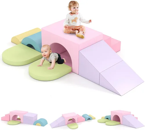 Miniatura 10 de Olakids Juguetes de Escalada para Niños Pequeños, 7 Piezas de Bloques de Espuma para Bebés de Interior, Juego Suave con Cuero PU, Estructura