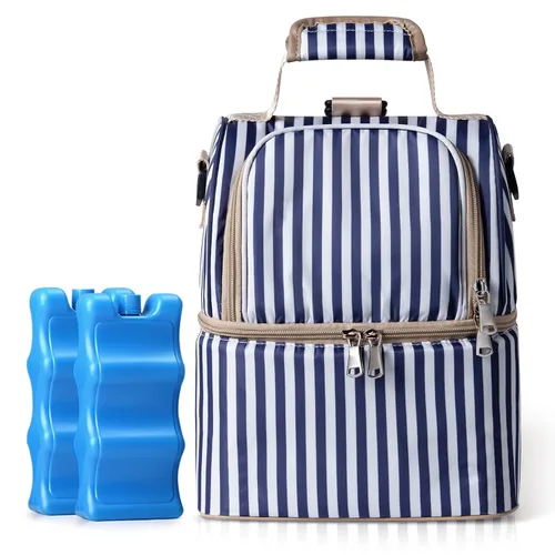 Miniatura 9 de NCVI Bolsa enfriadora de leche materna, bolsa para extractor de leche materna con 2 bolsas de hielo para 6 botellas, bolsa de viaje de doble capa