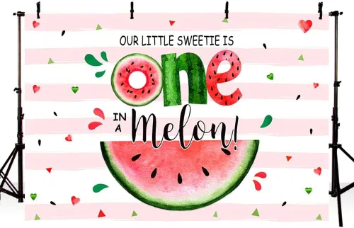 Miniatura 2 de MEHOFOND Fondo de verano de 7 x 5 pies con texto en inglés "Sweetie One in A Melon", para fiesta de primer cumpleaños, suministros para fiesta