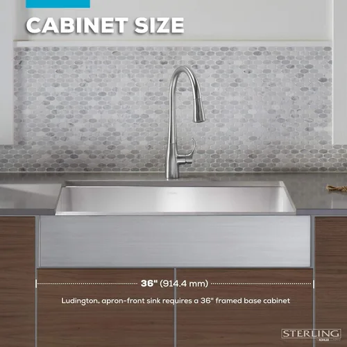 Miniatura 11 de Sterling K-20243-PC-NA Ludington - Fregadero de cocina de 34 pulgadas con montaje inferior con accesorios, lavabo frontal de delantal, acero