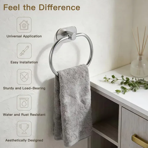 Miniatura 5 de Toallero autoadhesivo de acero inoxidable para baño, soporte para toallas de mano, sin perforaciones, moderno colgador de toallas de mano