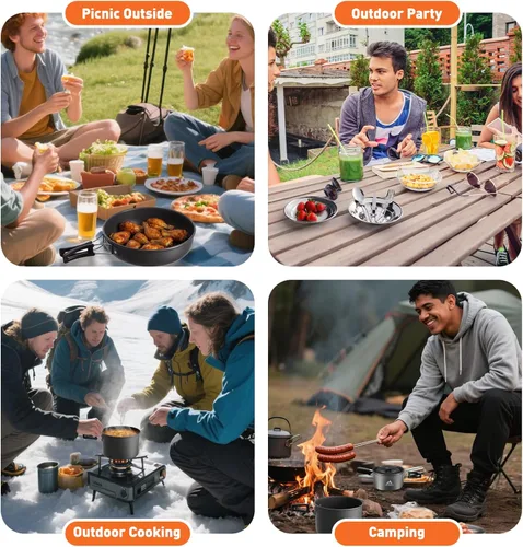 Miniatura 7 de Juego de 27 piezas de cocina de camping para 2-4 personas, juego de utensilios de cocina portátiles con hervidor, ollas y sartenes, utensilios