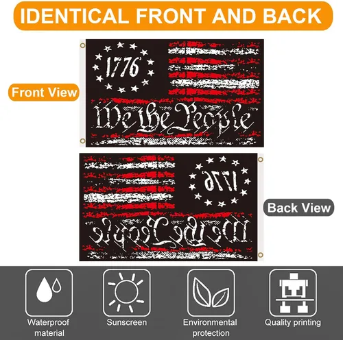 Miniatura 3 de Bandera de We The People de 3 x 5 pies para exteriores, bandera 1776 de doble cara, 3 capas de 13 estrellas con ojales de latón, bandera