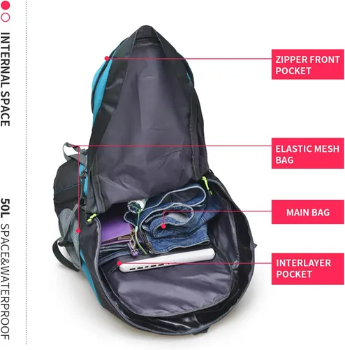 Miniatura 7 de Bseash Mochila de senderismo de 50 L, resistente al agua, ligera, mochila deportiva para exteriores, bolsa de viaje para camping, escalada, esquí