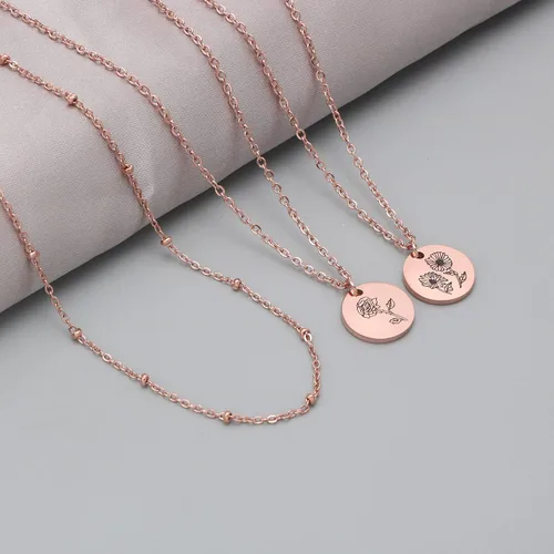 Miniatura 5 de Collar con colgante de flor del mes de nacimiento, chapado en oro de 18 quilates, delicado y sencillo mes de nacimiento, colgante de disco floral